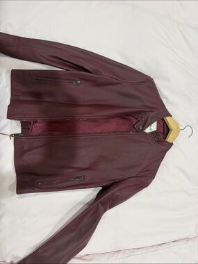 Bally Burgundy Leather Zip-Front Jacket